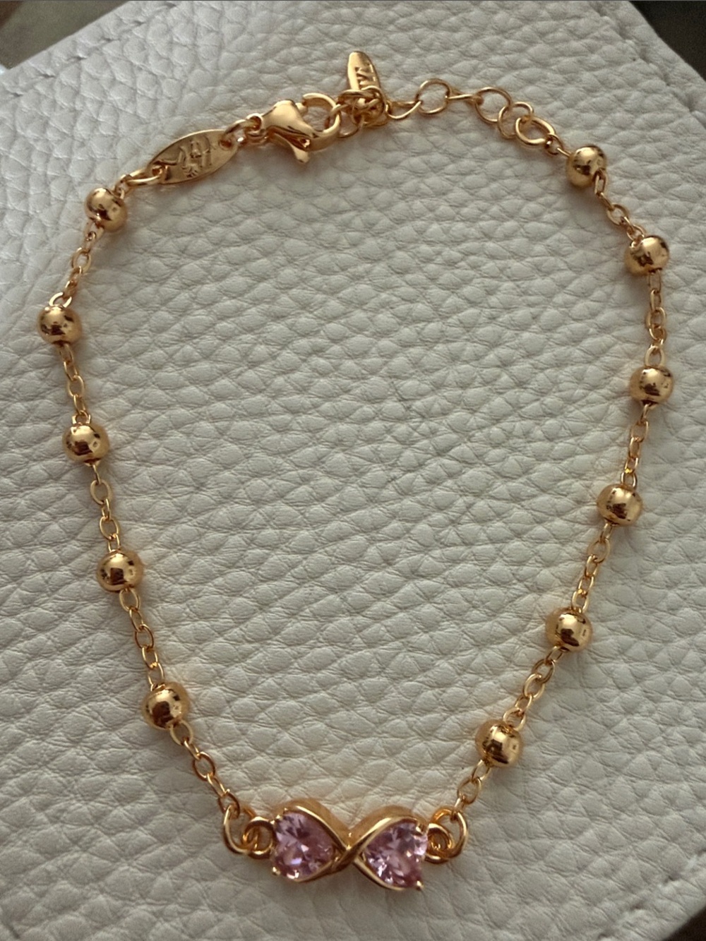 Gold Filled Infinity Bracelet with Pink Stones